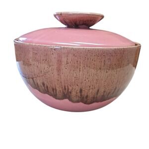 VTG Winart Covered Bowl Pink Brown Drip Glaze Pottery USA Cookie Jar 8" 60s MCM‎